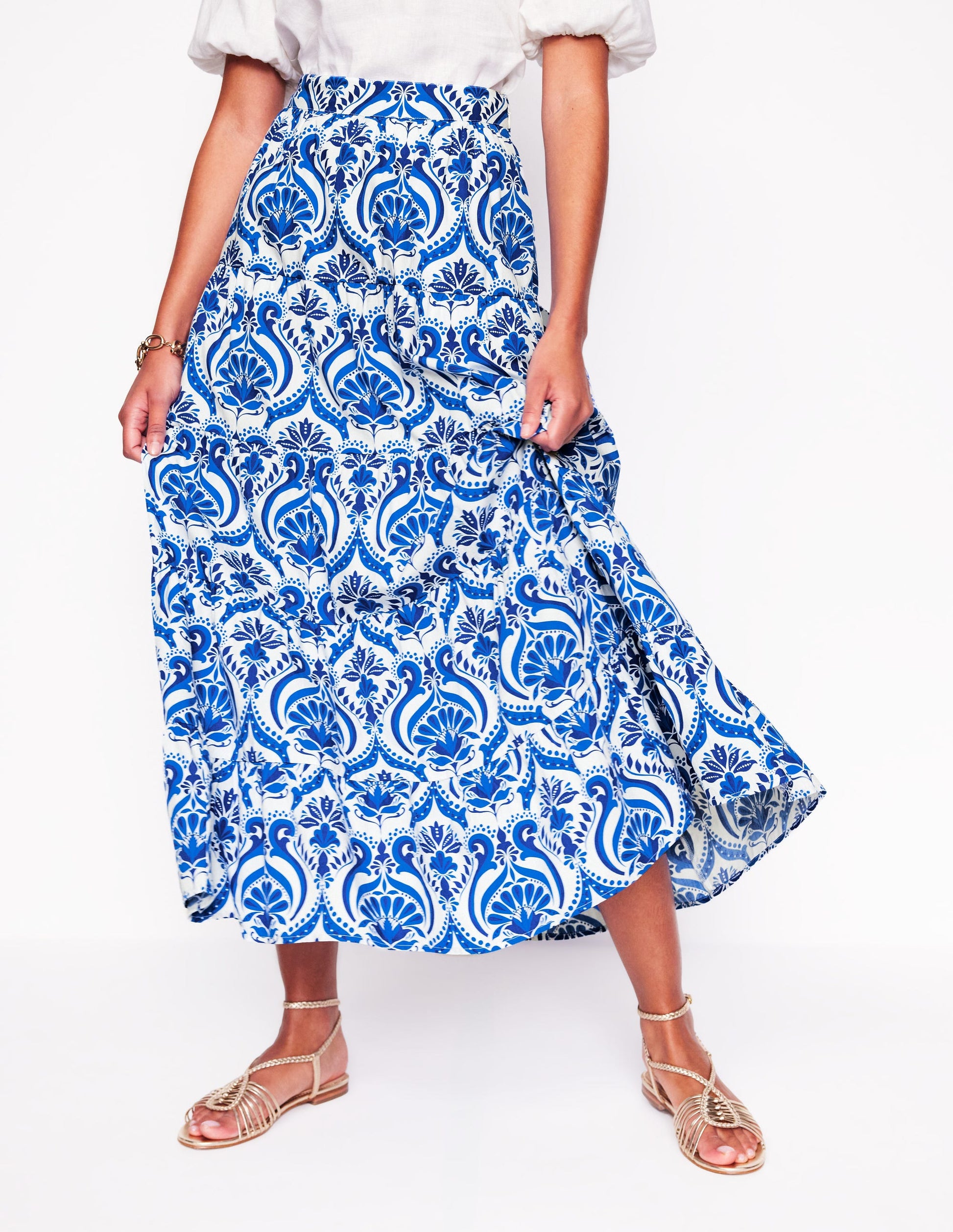 Jupe midi ligne A Boden femme UK 12 reg carrés floraux Jupe midi ligne A Boden femme UK 12 reg carrés floraux