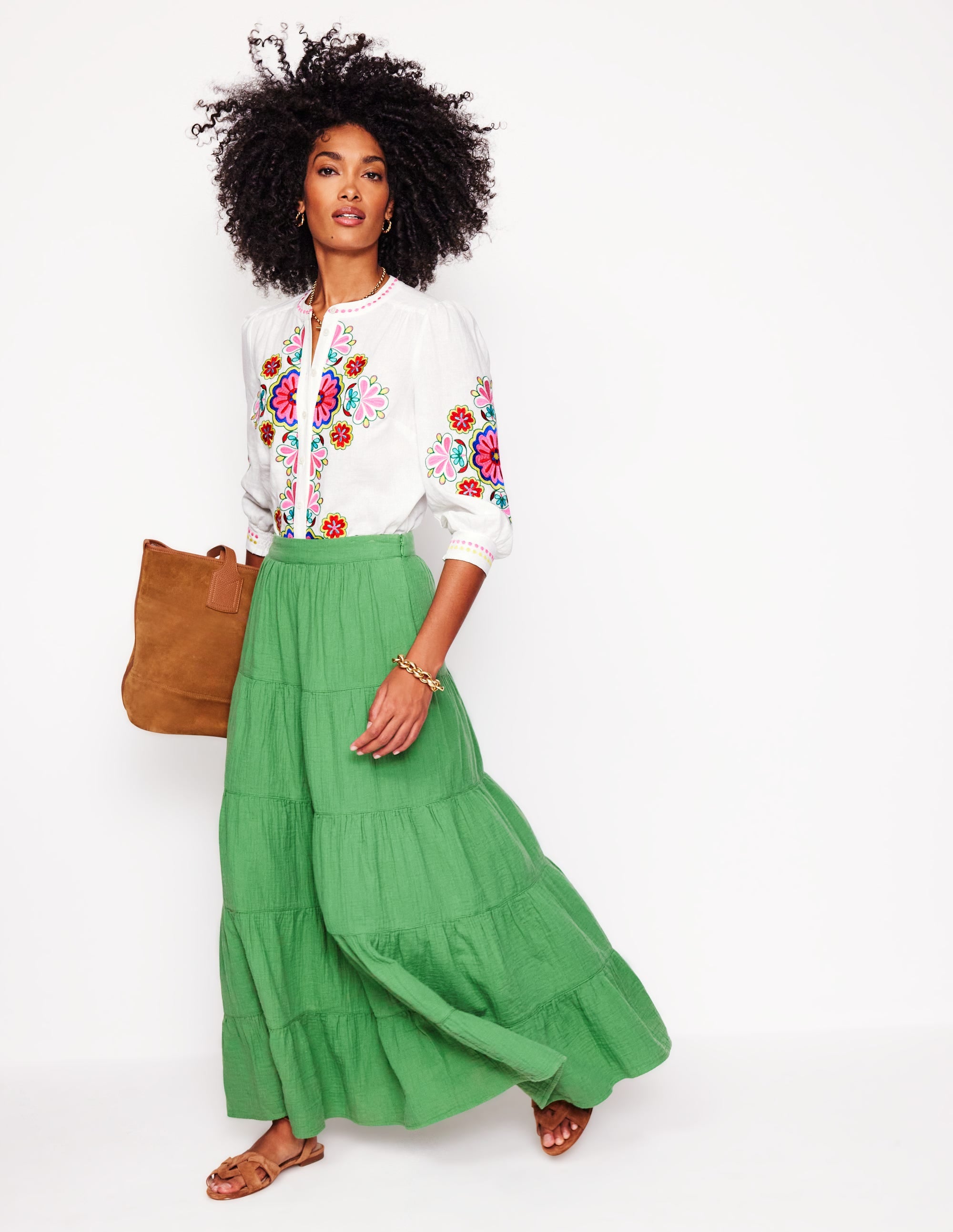 Nadia Double Cloth Maxi Skirt-Paradise Green - Image 1