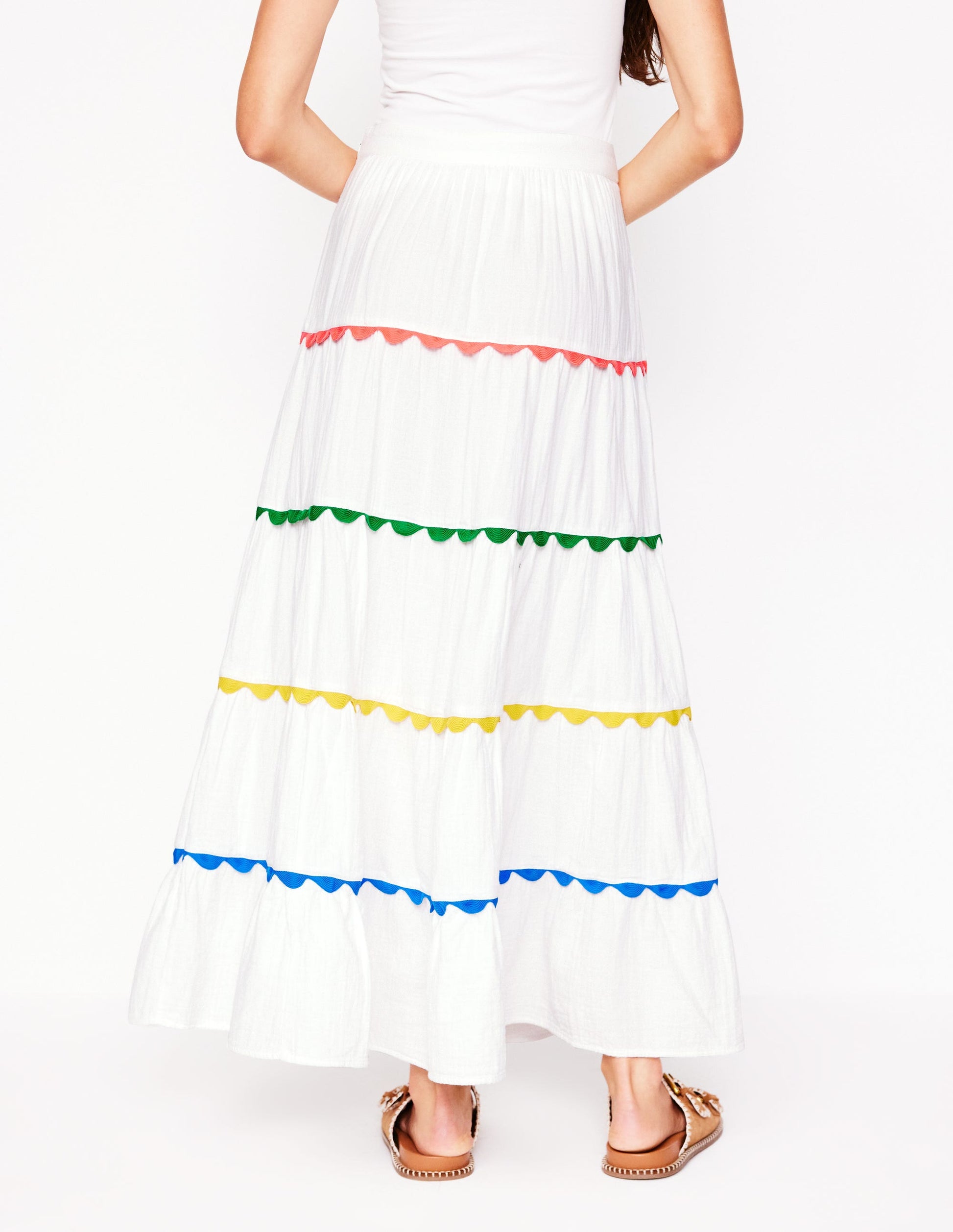 Nadia Double Cloth Maxi Skirt-White-3
