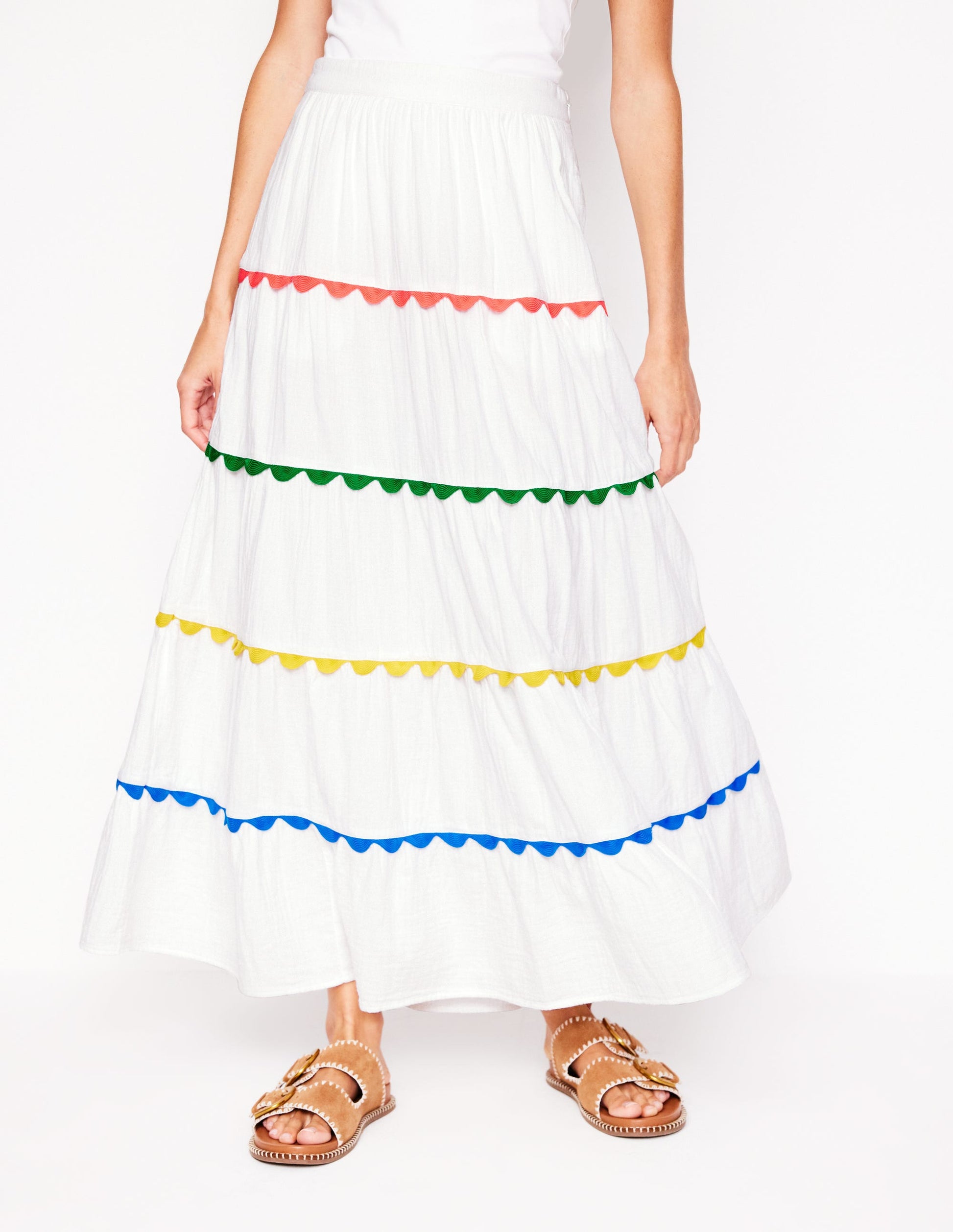 Nadia Double Cloth Maxi Skirt-White-4