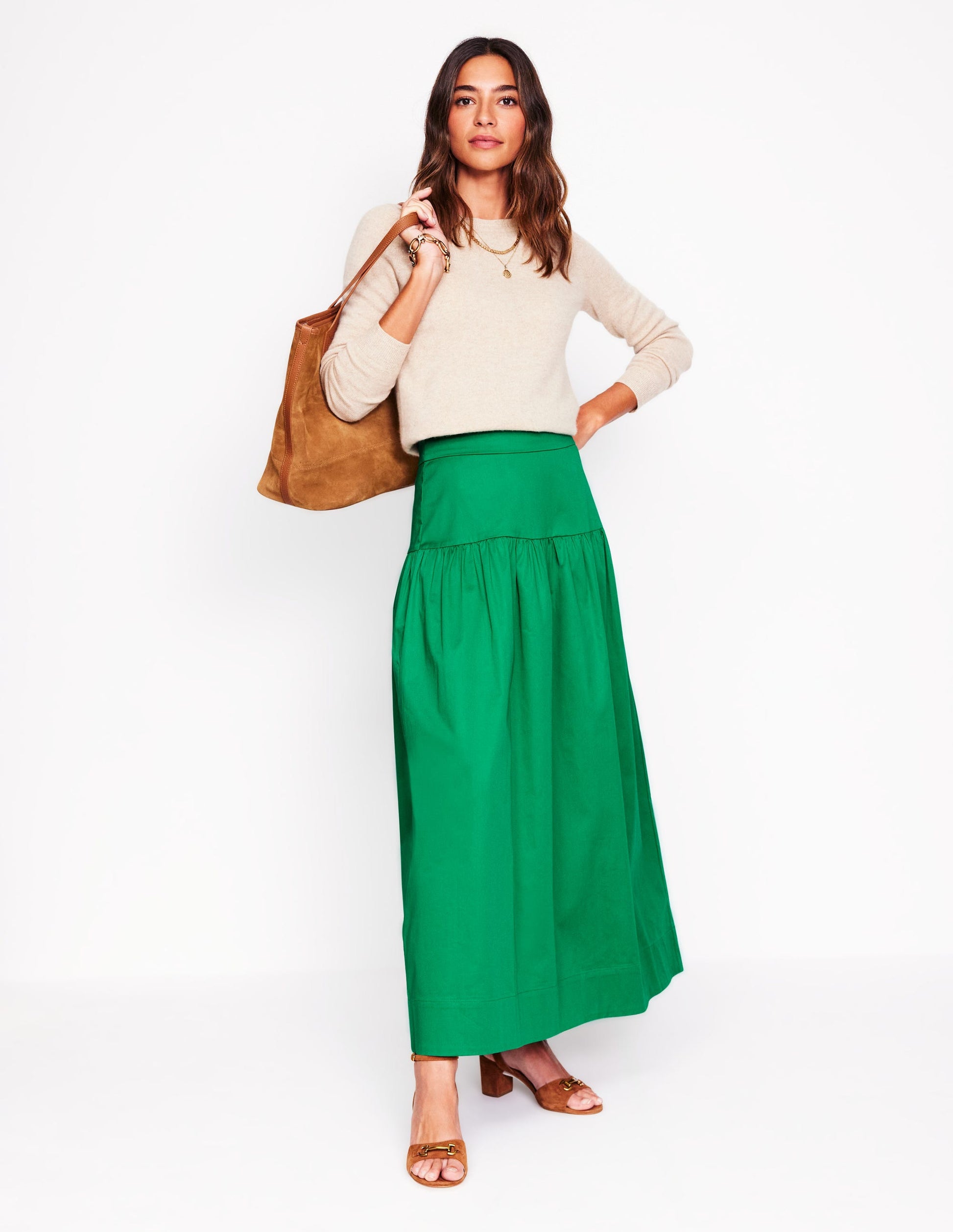 Yoke Detail Maxi Skirt-Rich Emerald Boden UK1