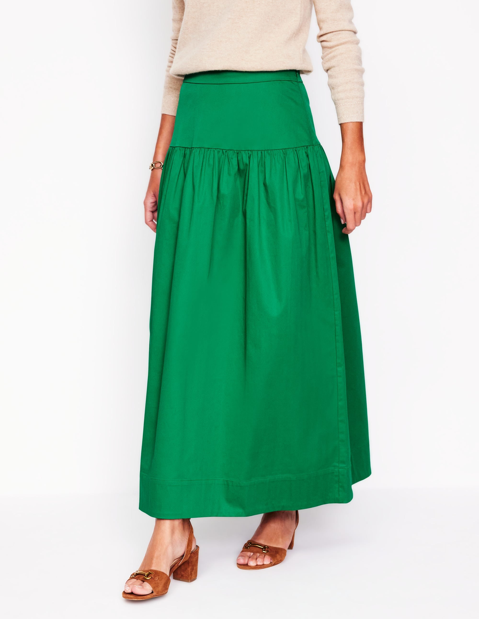 Yoke Detail Maxi Skirt-Rich Emerald - Image 4
