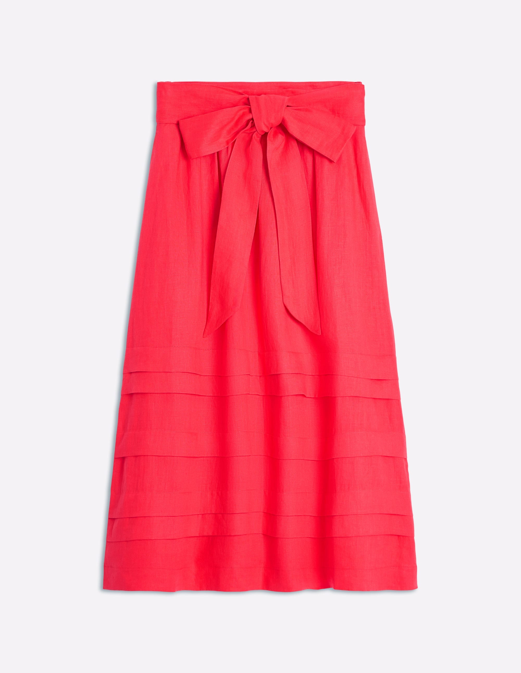 Pintuck Linen Midi Skirt-Strawberry Tart Red - Image 5