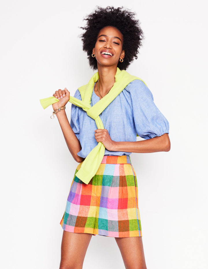Dulwich Linen Shorts-Rainbow Multigingham