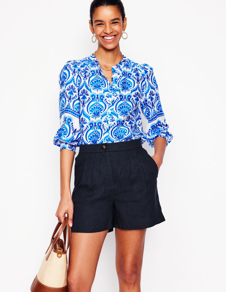 Dulwich Linen Shorts-Navy