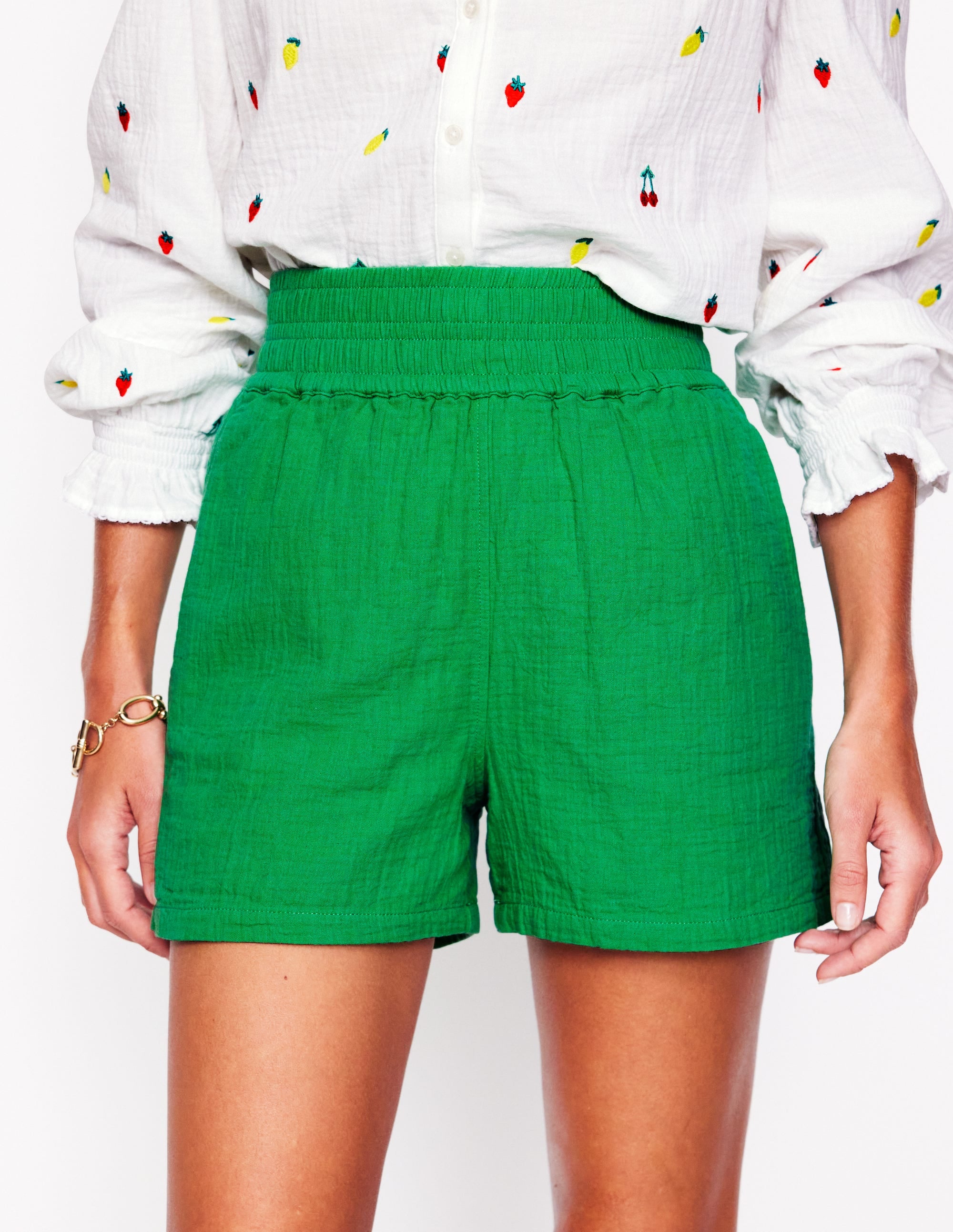 Smocked Double Cloth Shorts-Sapling Green - Image 4