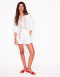 Smocked Double Cloth Shorts-White