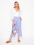 Cropped Double Cloth Trousers-Bright Blue Stripe