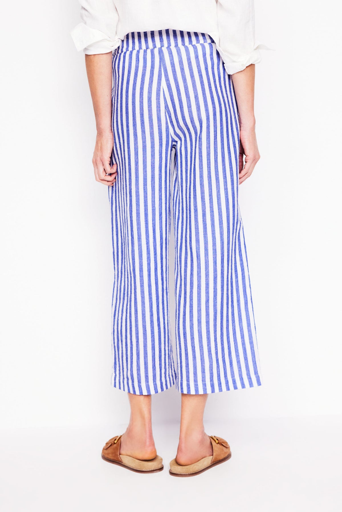 Cropped Double Cloth Trousers-Bright Blue Stripe - Image 4