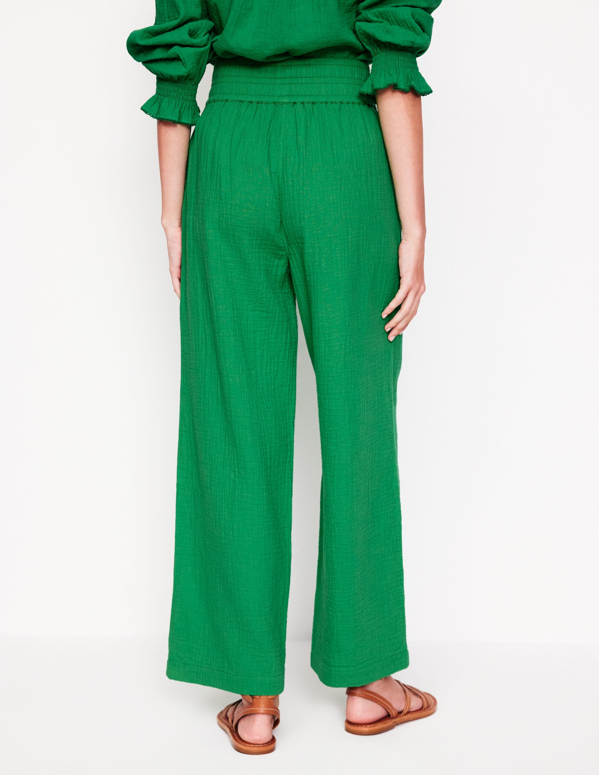 Cropped Double Cloth Trousers-Sapling Green - Image 3