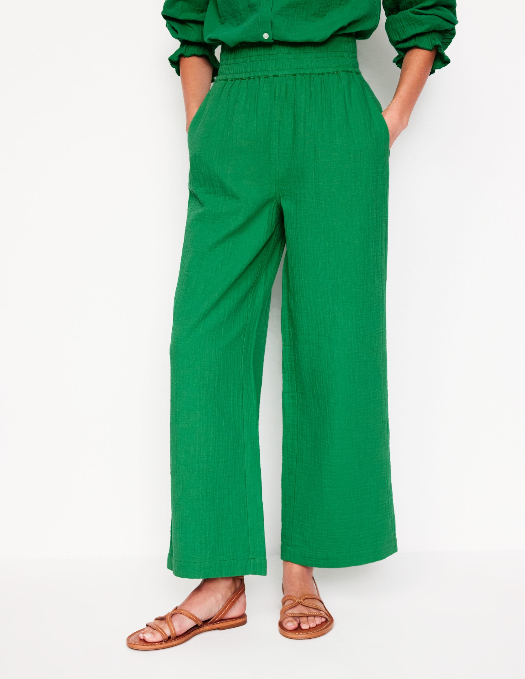 Cropped Double Cloth Trousers-Sapling Green - Image 4