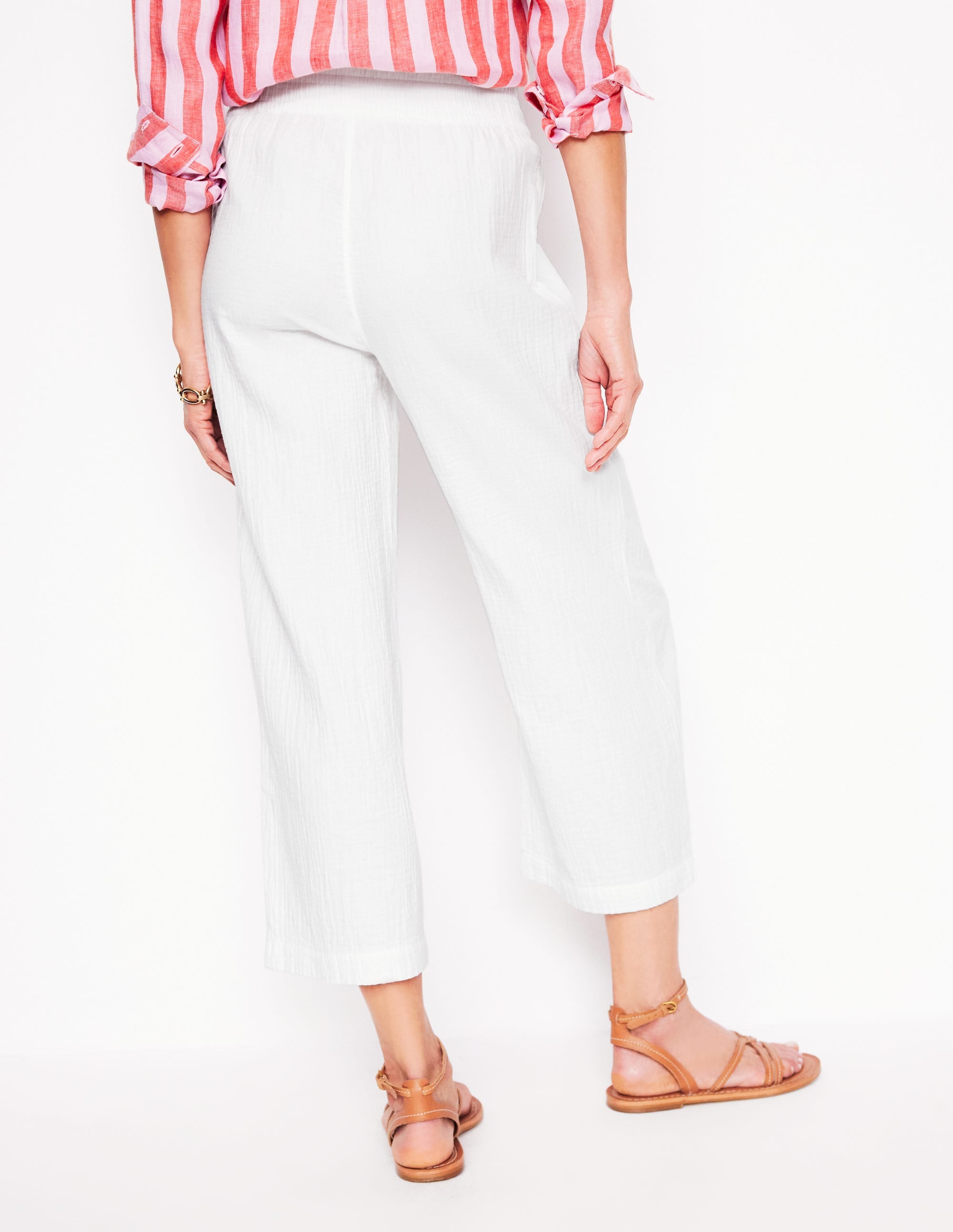Cropped Double Cloth Trousers-White - Image 4
