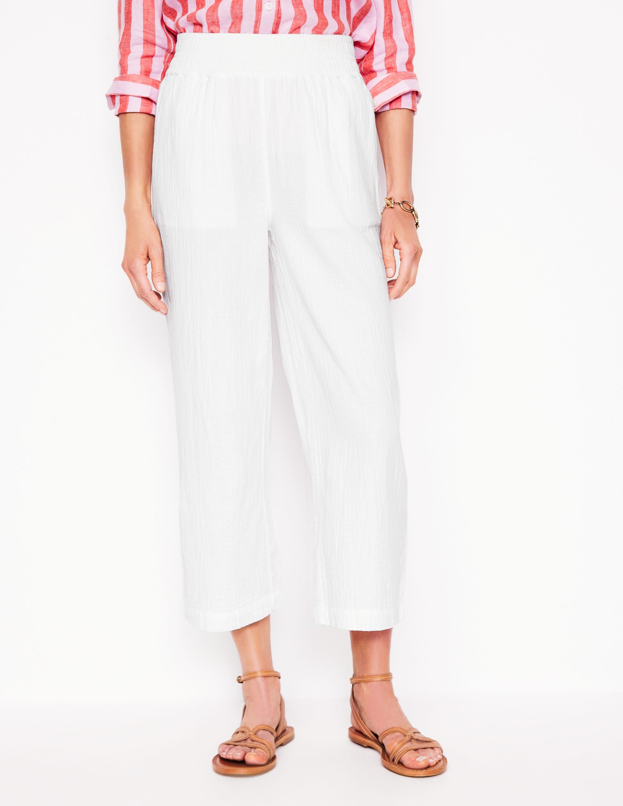 Cropped Double Cloth Trousers-White - Image 5