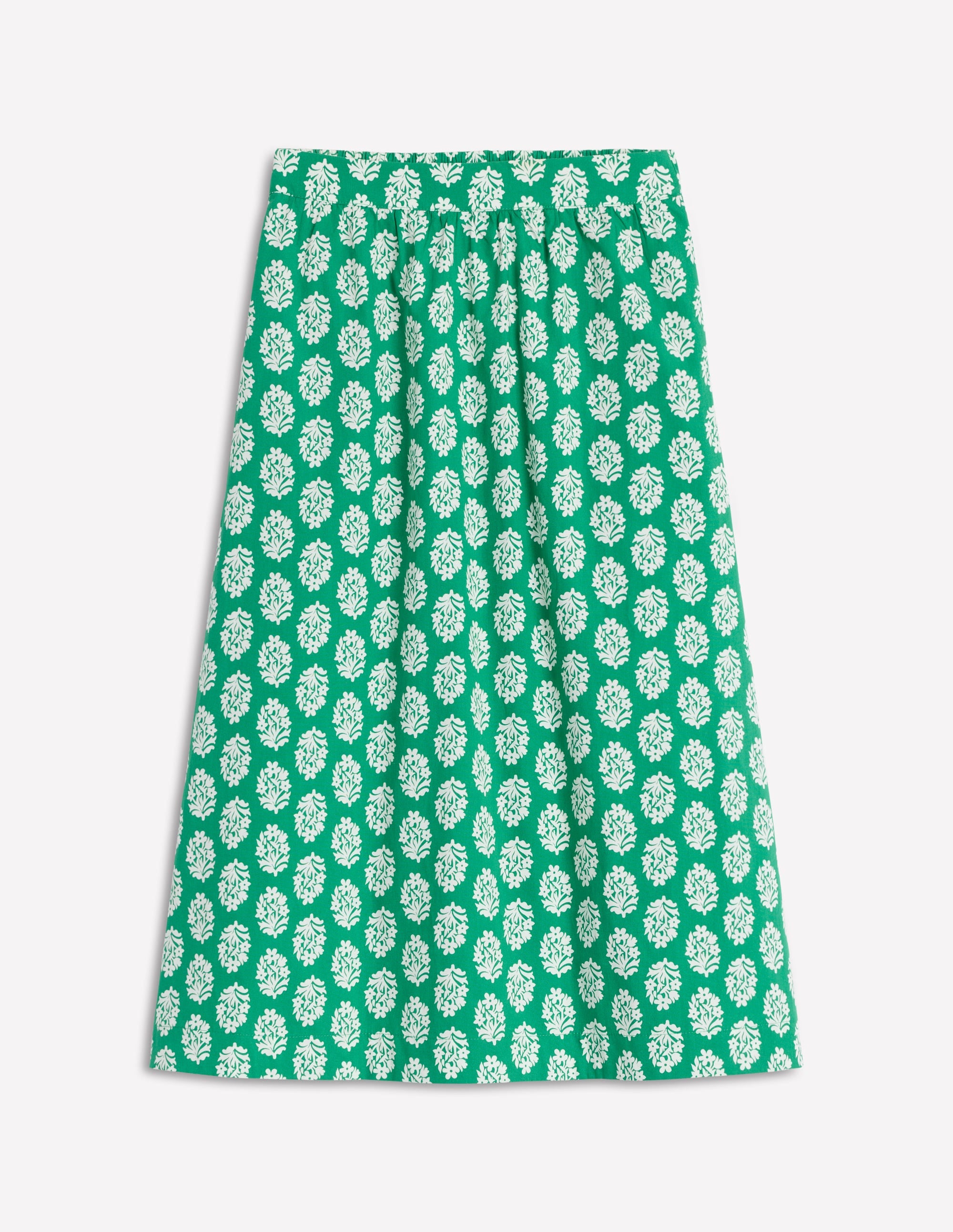 Hattie Poplin Midi Skirt-Rich Emerald, Posy Stamp - Image 5