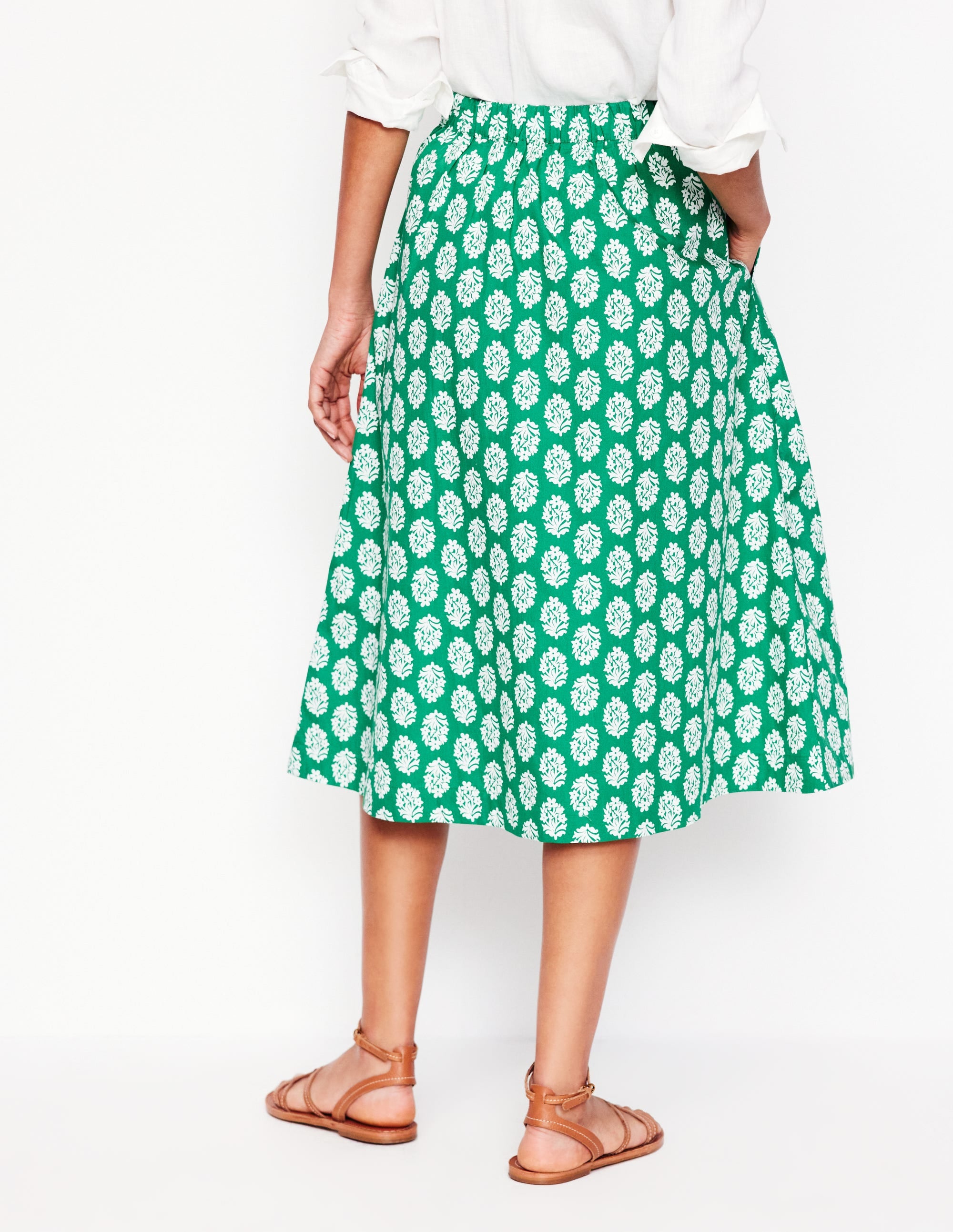 Hattie Poplin Midi Skirt-Rich Emerald, Posy Stamp - Image 3