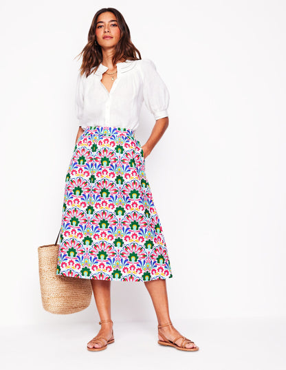 Hattie Poplin Midi Skirt-Multi, Decorative Dandelion-1