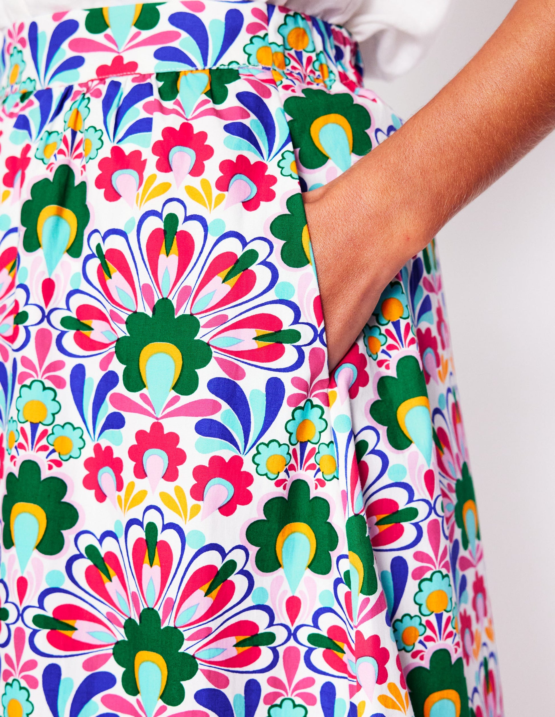 Hattie Poplin Midi Skirt-Multi, Decorative Dandelion-2