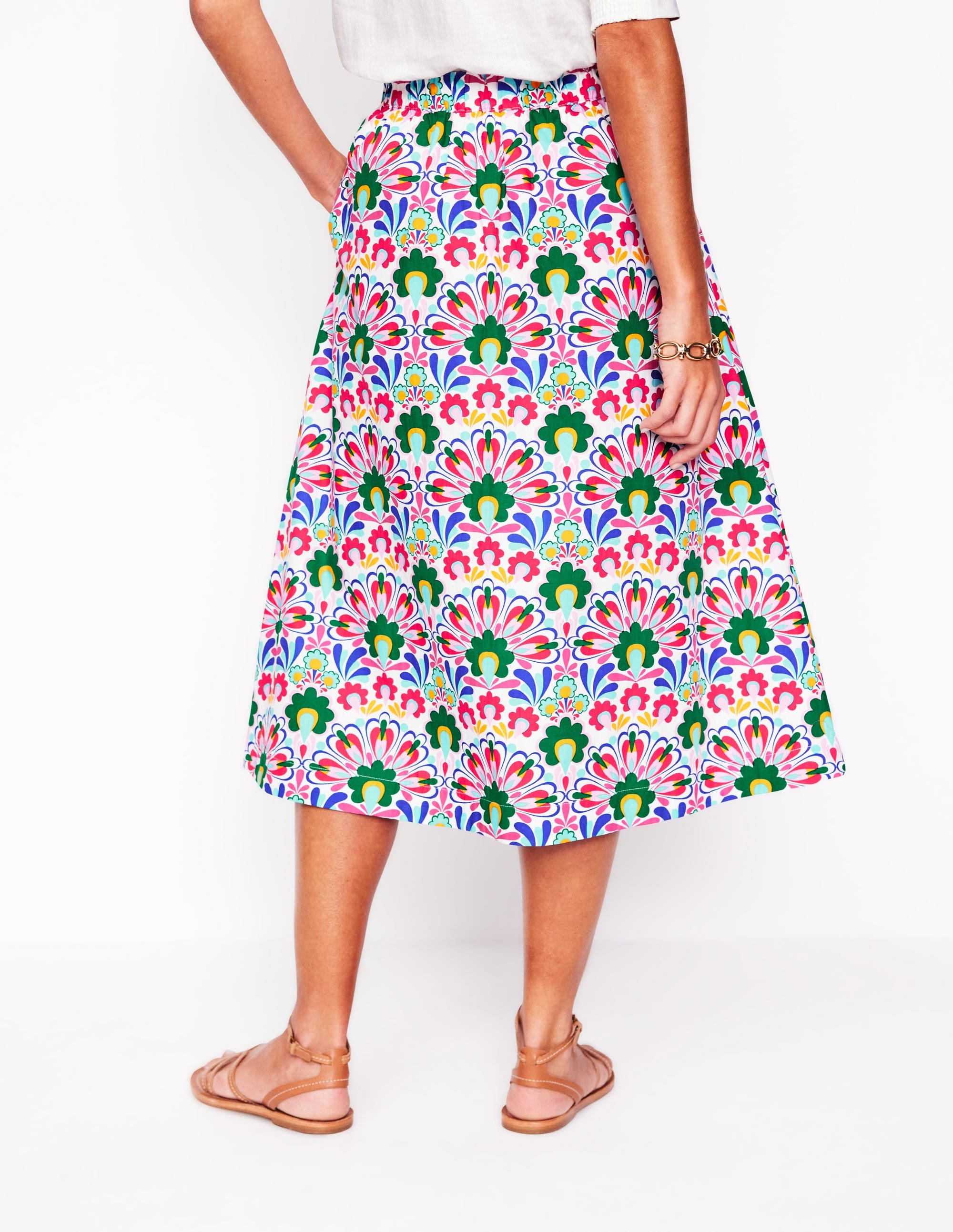 Hattie Poplin Midi Skirt-Multi, Decorative Dandelion - Image 3