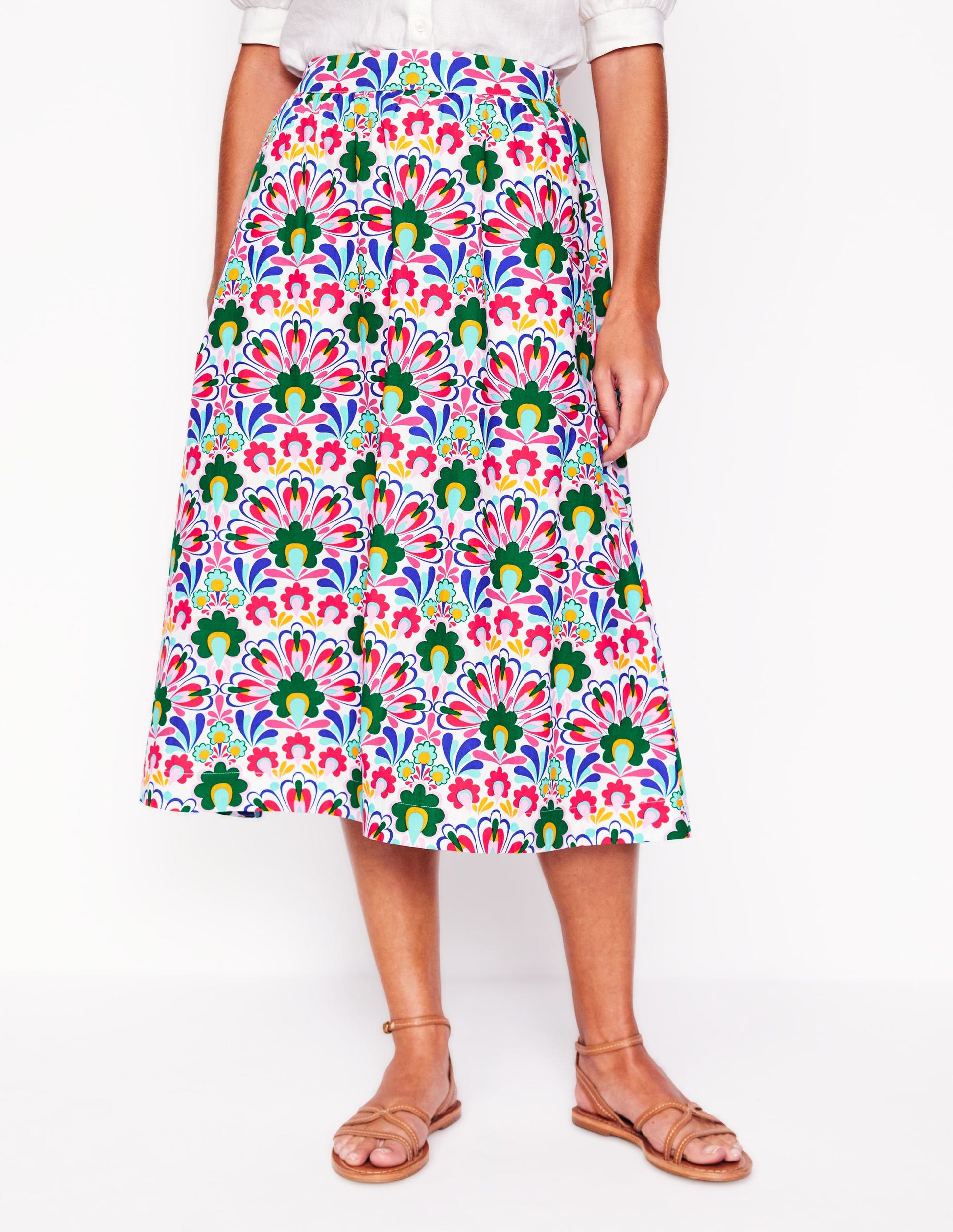 Hattie Poplin Midi Skirt-Multi, Decorative Dandelion-4