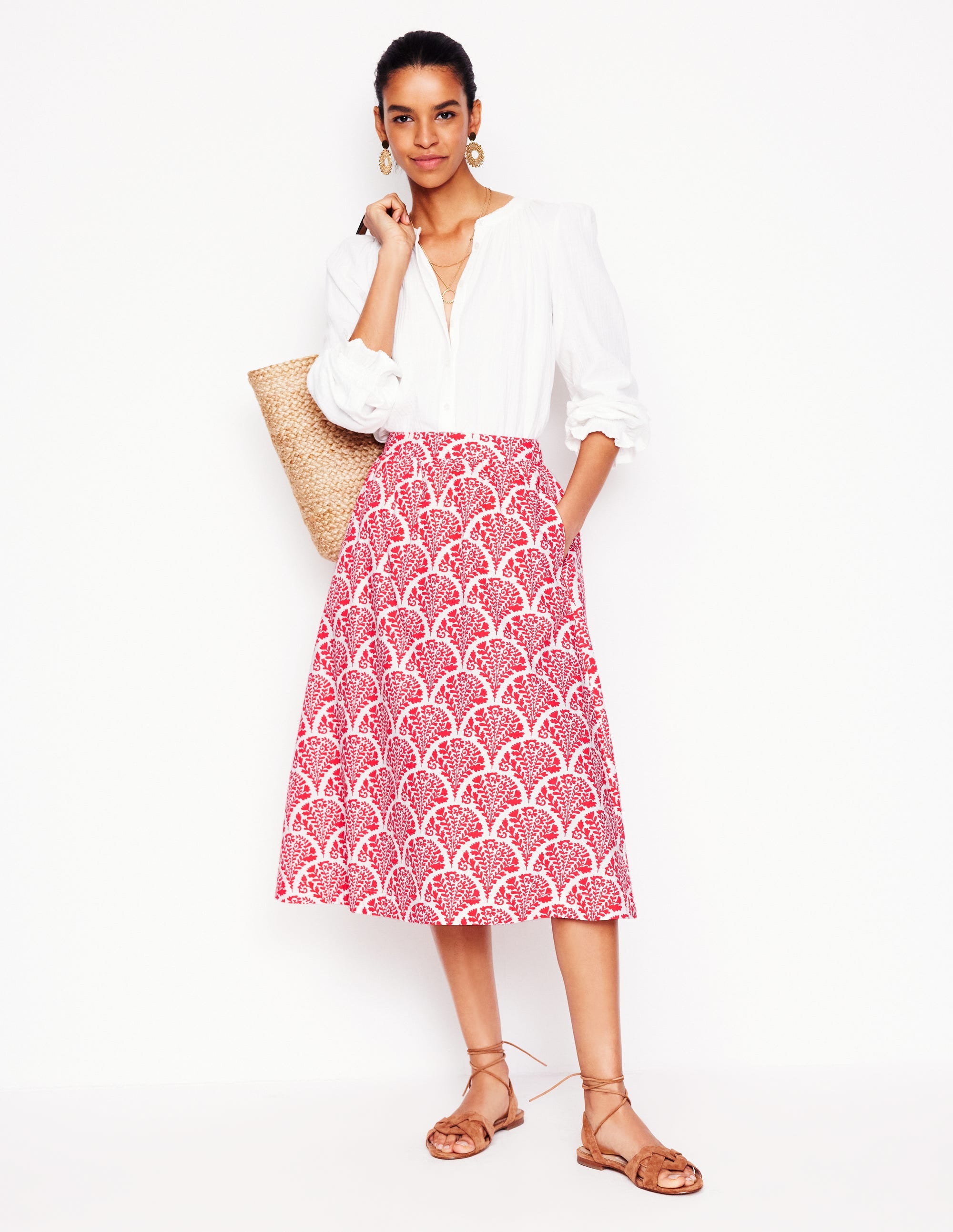 Hattie Poplin Midi Skirt-Jam Red, Blossomy - Image 1