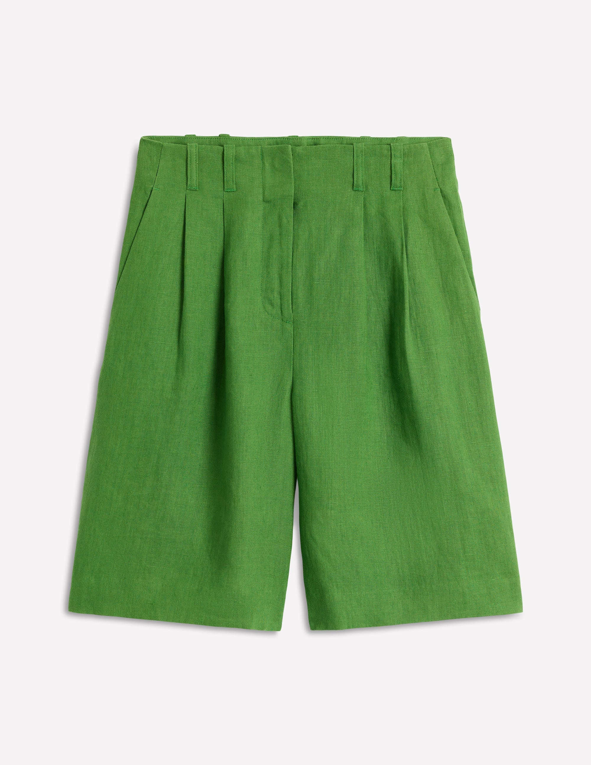Pleat Linen Wide Leg Shorts-Green - Image 7