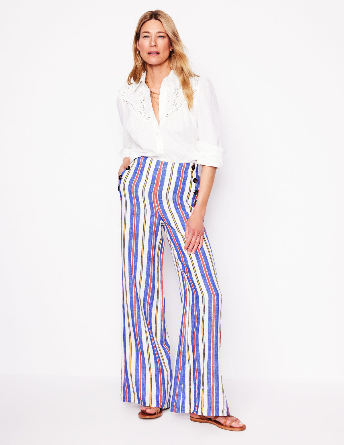 Greenwich Sailor Trousers-Bright Blue and Brown Stripe - Image 1