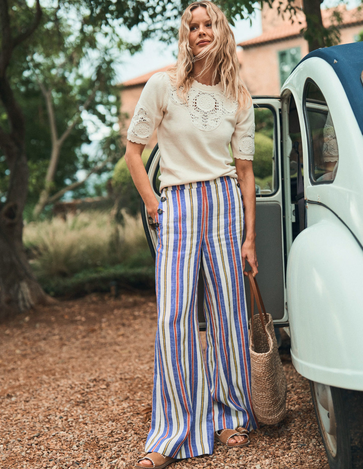 Greenwich Sailor Trousers-Bright Blue and Brown Stripe - Image 2