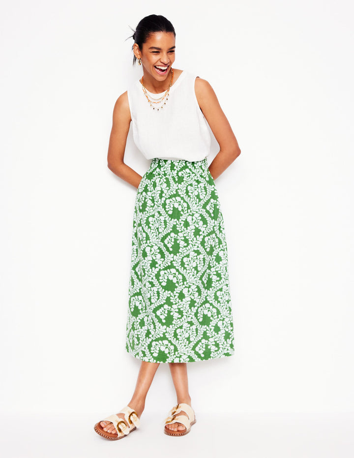 Double Cloth Smocked Skirt-Paradise Green,Vine Silhouette