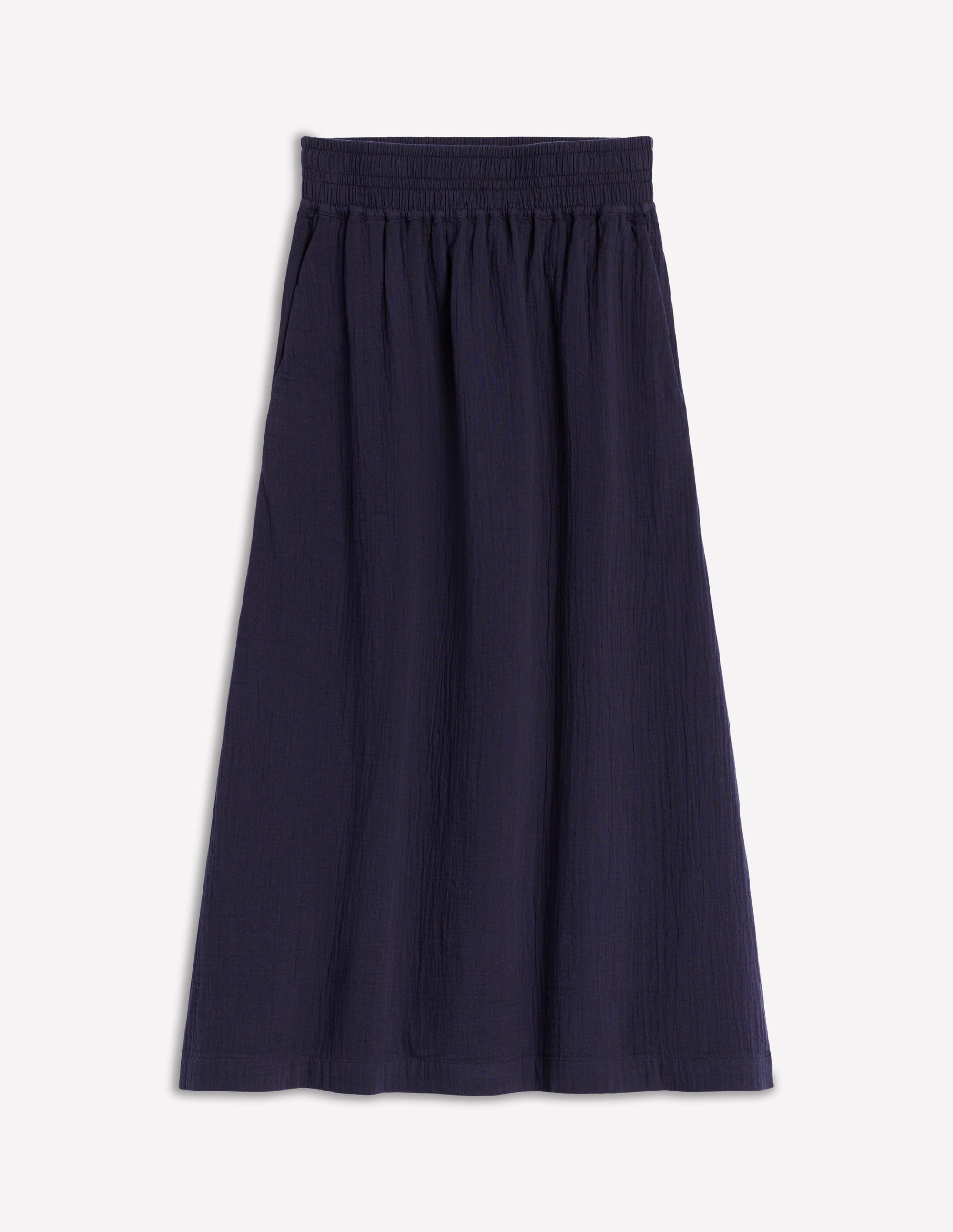 Double Cloth Smocked Skirt-Navy - Image 5