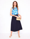 Double Cloth Smocked Skirt-Navy