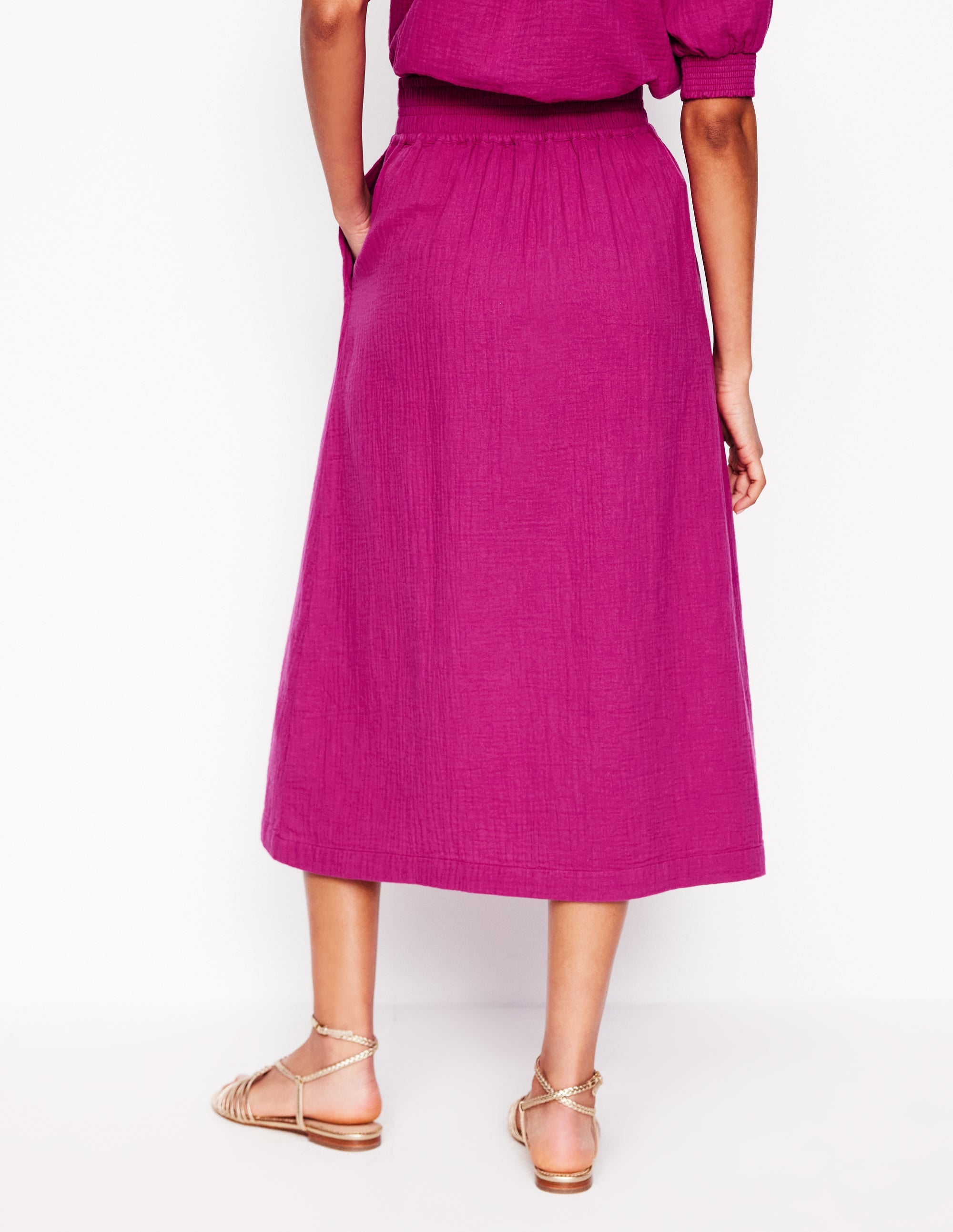 Double Cloth Smocked Skirt-Fuchsia - Image 3