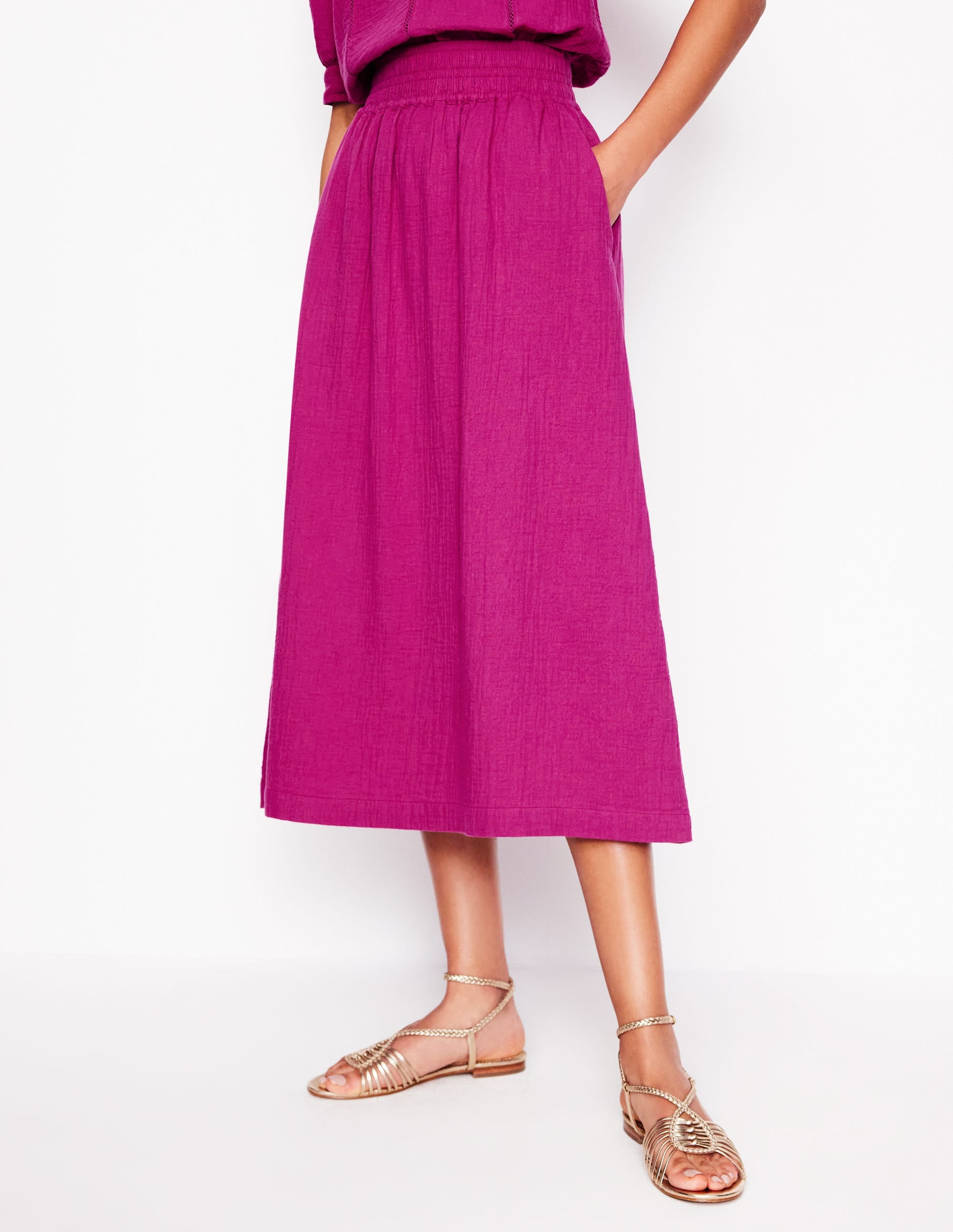 Double Cloth Smocked Skirt-Fuchsia - Image 4