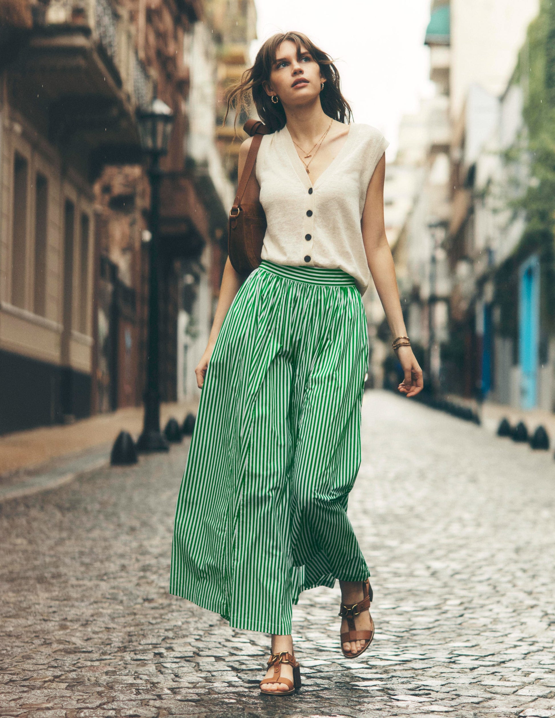 Full Poplin Maxi Skirt-Rich Emerald, Fine Stripe Boden UK