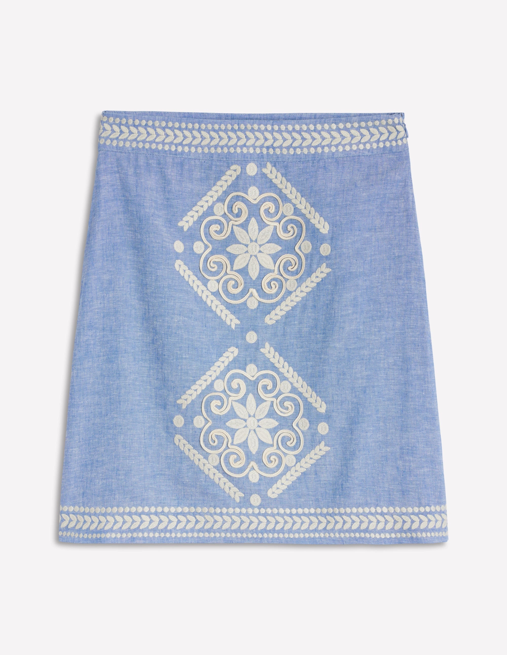 Aline Embroidered Linen Skirt-Grey Blue Chambray - Image 7