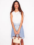 Aline Embroidered Linen Skirt-Grey Blue Chambray