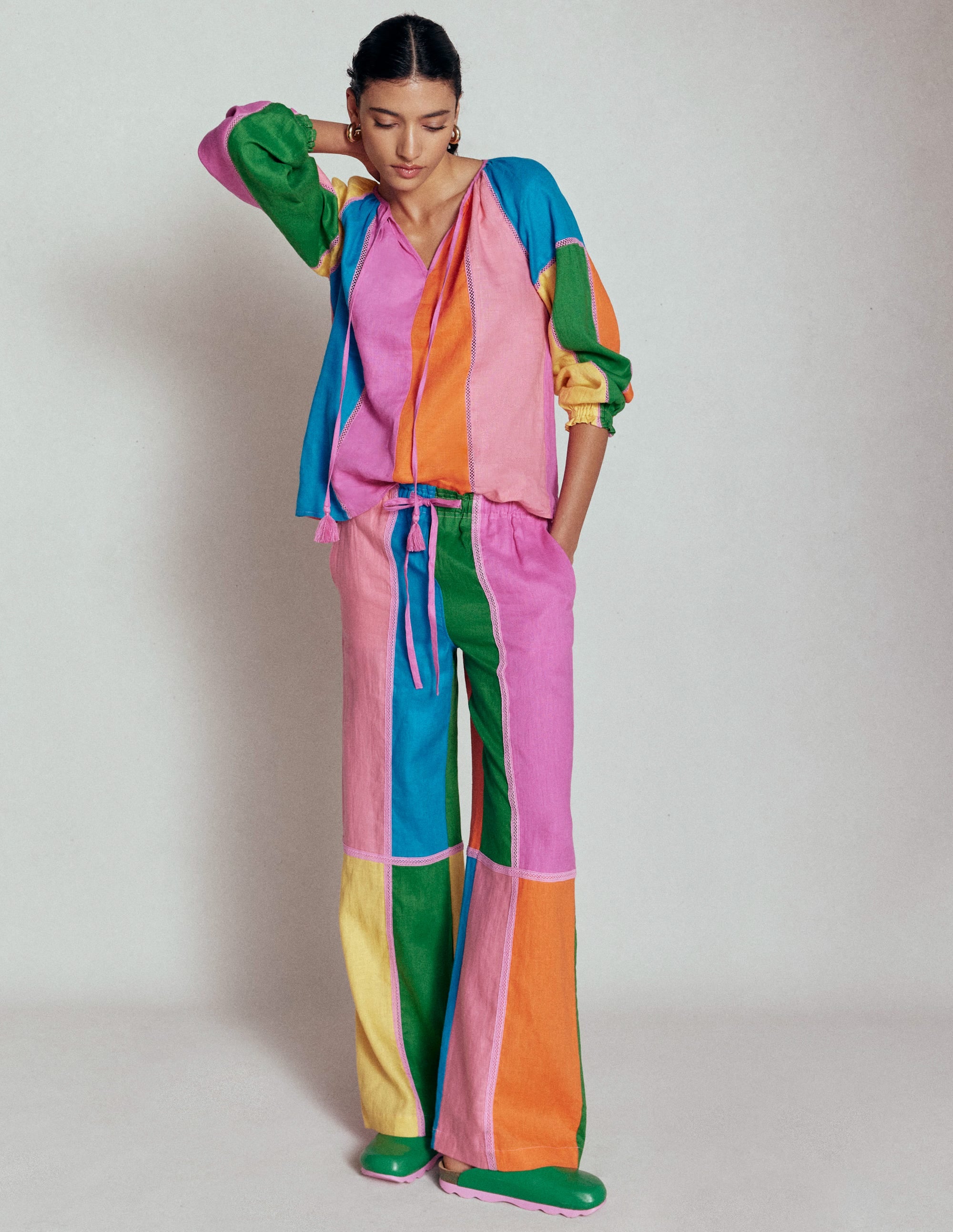 Islington Linen Trousers-Multi Colourblock - Image 6