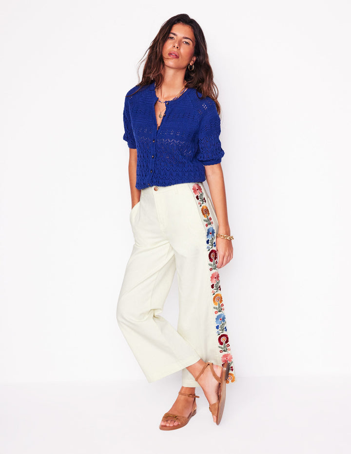 Cropped Embroidered Jeans-Ivory Embroidery