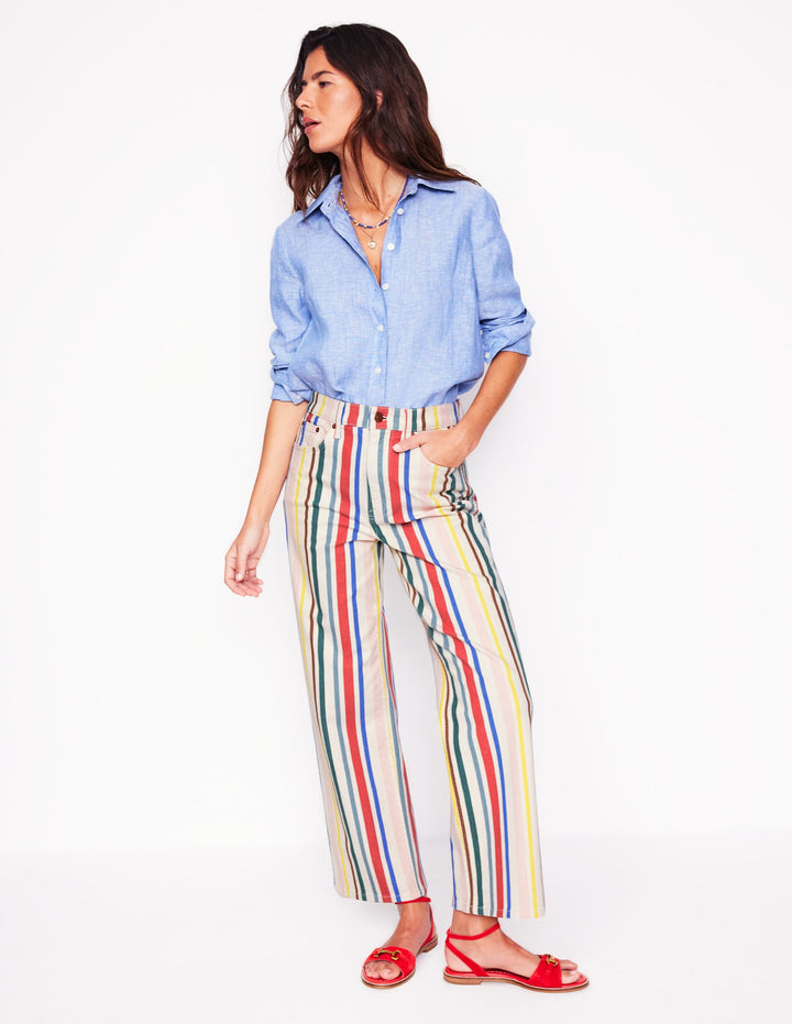 High Rise Stripe Crop Jeans-Green and Pink Rainbow Stripe