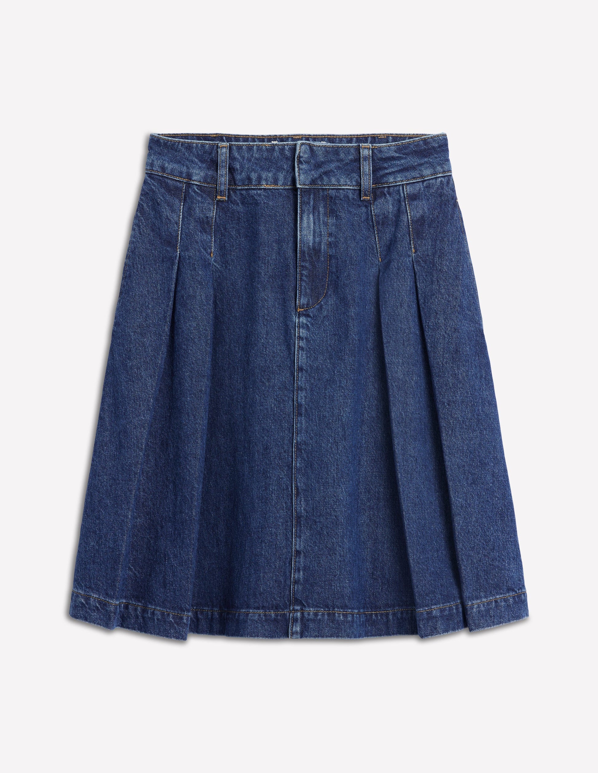 Pleated Denim Skirt-Mid Wash-5