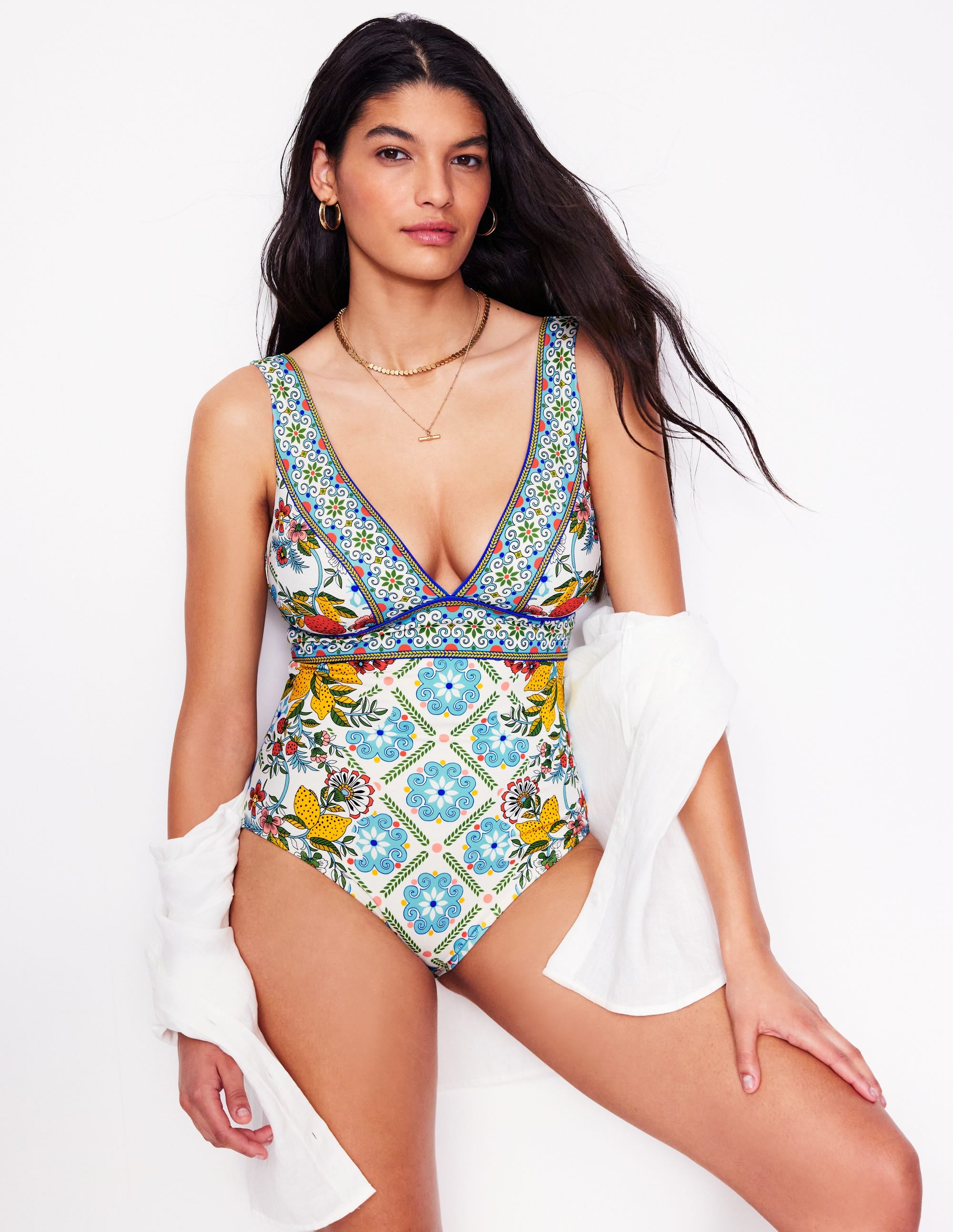Porto V-neck Swimsuit-Multi, Citrus Vine Tile - Image 5