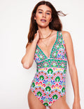 Porto V-neck Swimsuit-Multi, Decorative Dandelion