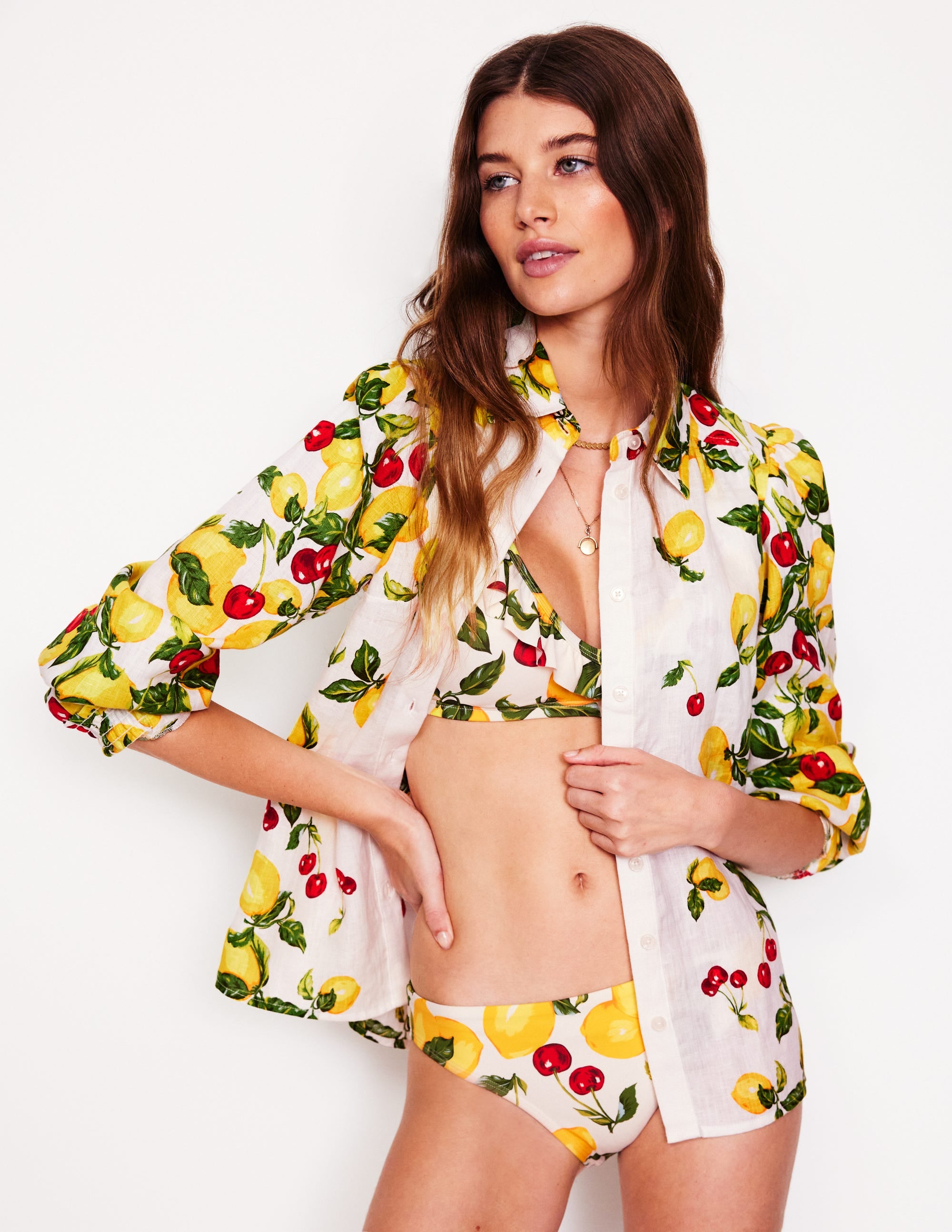 Classic Bikini Bottoms-Ivory, Cherries and Lemons - Image 1