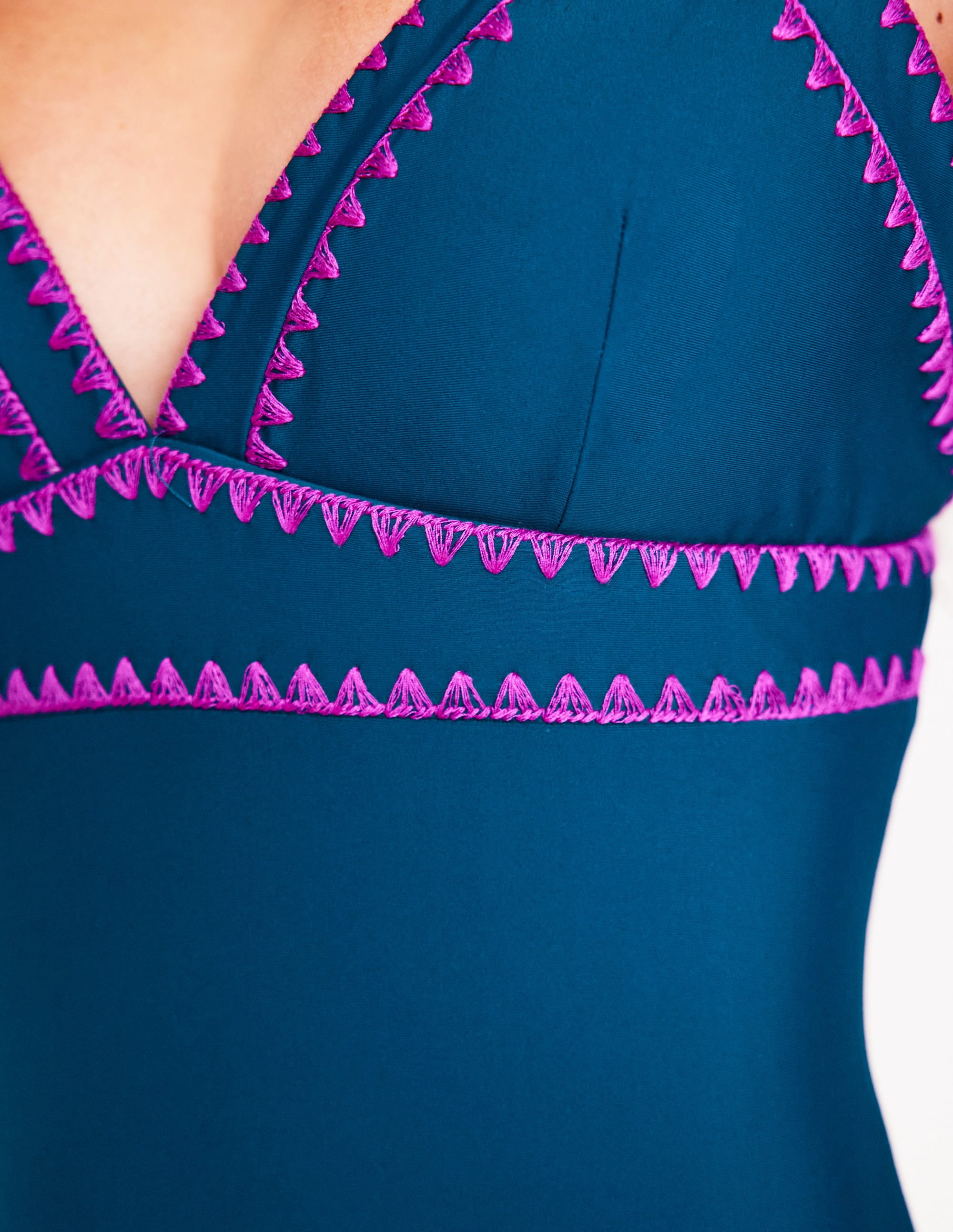 Kasos String V Neck Swimsuit-Oceanside, Very Fuchsia - Image 3