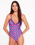 Kasos String V Neck Swimsuit-Cosmos Pink, Geo