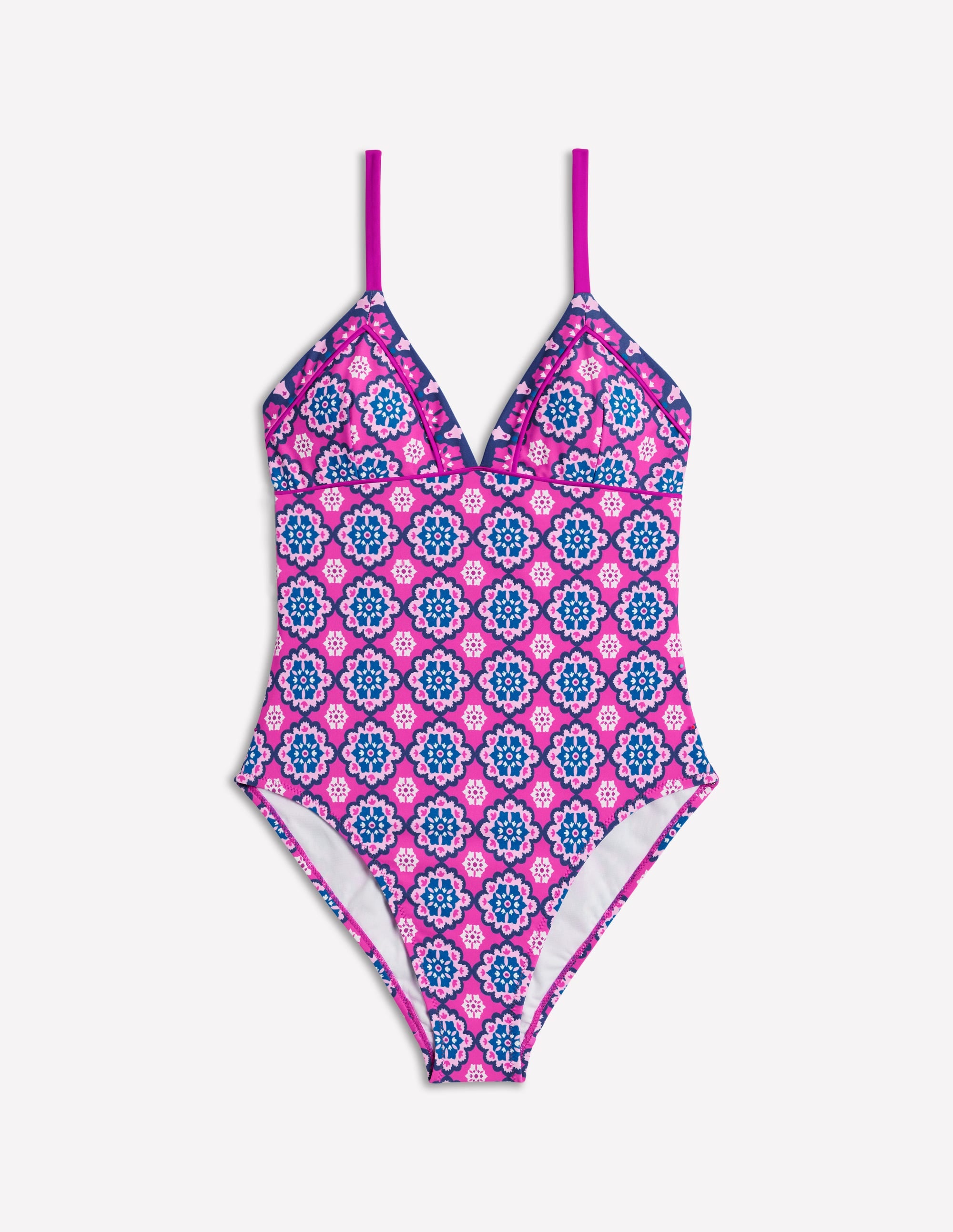 Kasos String V Neck Swimsuit-Cosmos Pink, Geo - Image 7