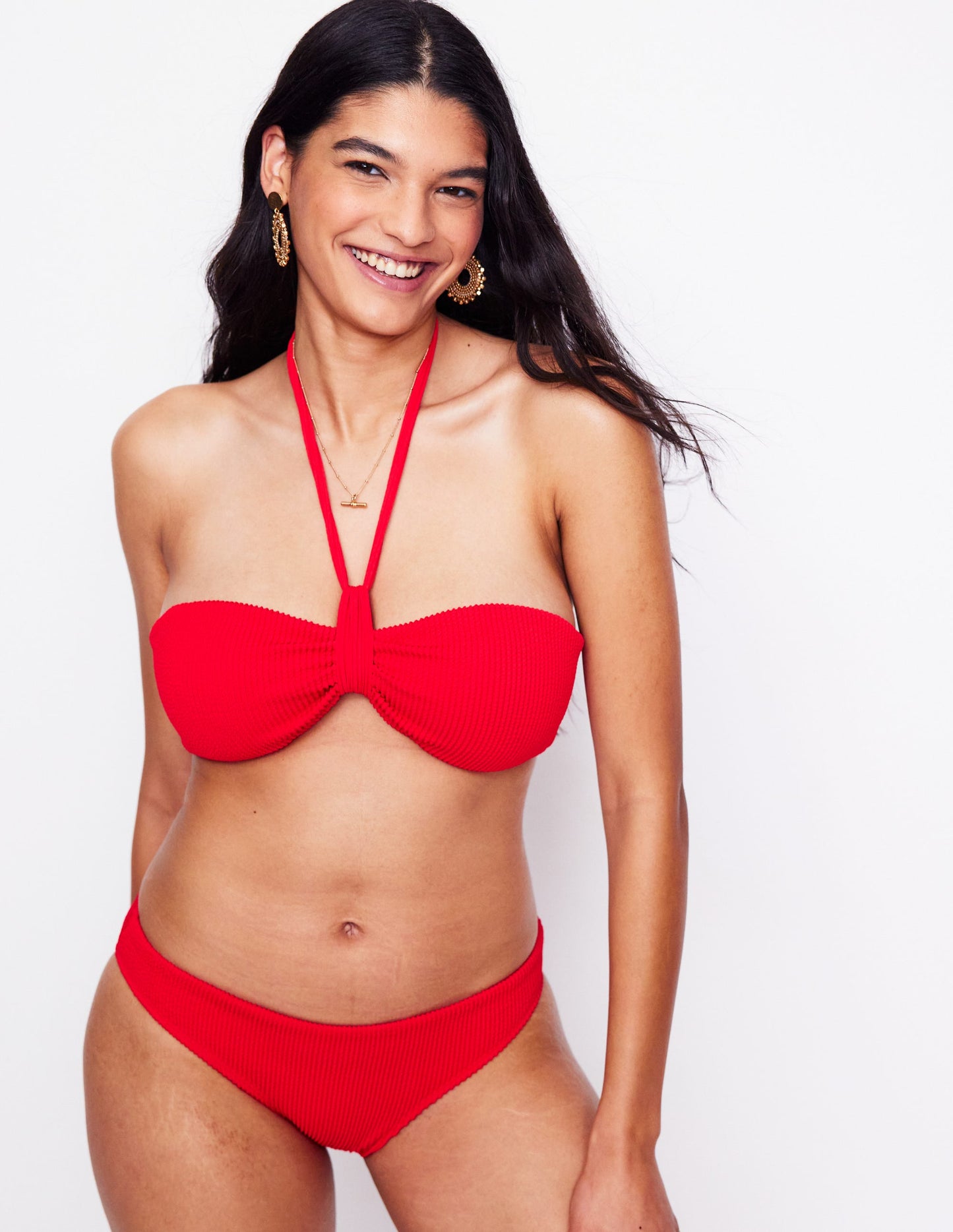 Crinkle Texture Bikini Top-Tulip Red