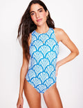Sporty High Neck Swimsuit-Bright Blue, Blossomy