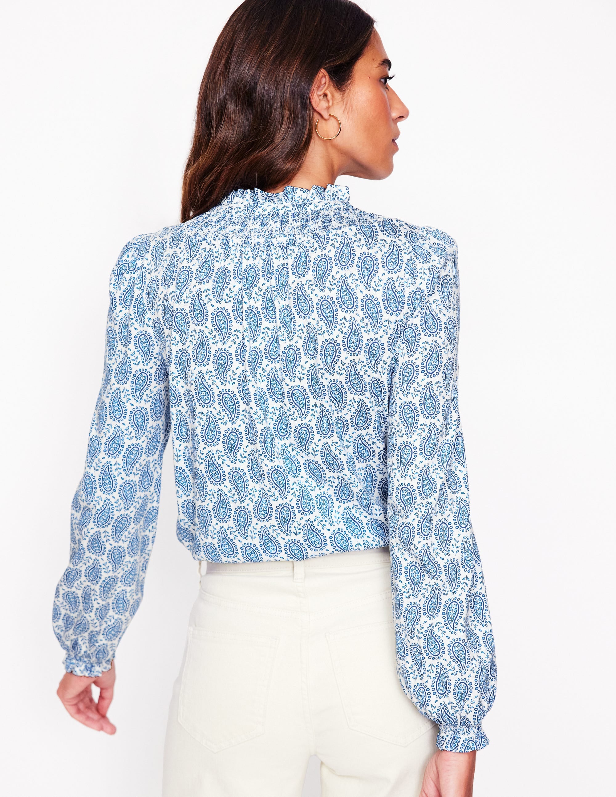Fay Smocked Jersey Shirt-Gallery Blue, Paisley Heart - Image 3