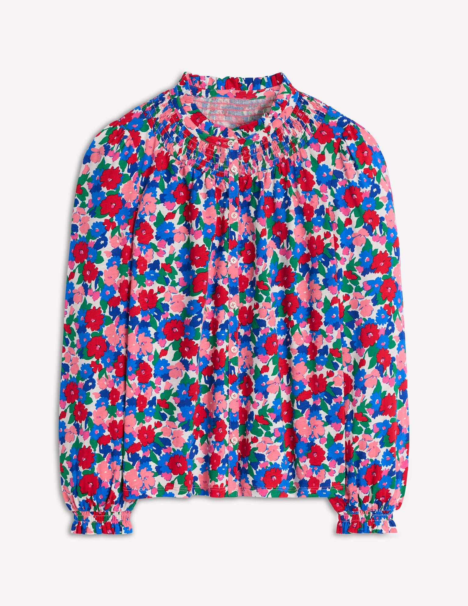 Fay Smocked Jersey Shirt-Multi, Painterly Meadow - Image 7