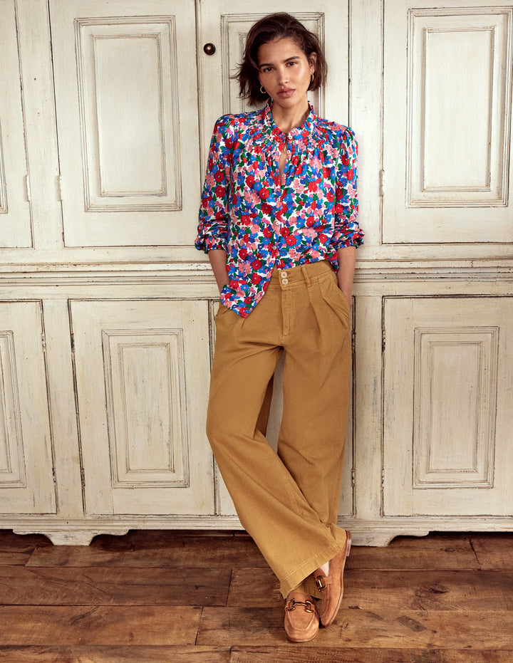 Fay Smocked Jersey Shirt-Multi, Painterly Meadow